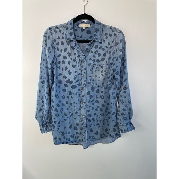 Side‎ Stitch Button-Down Shirt Animal Print Painted Polka Dot Blue Women's XS - Picture 6 of 11